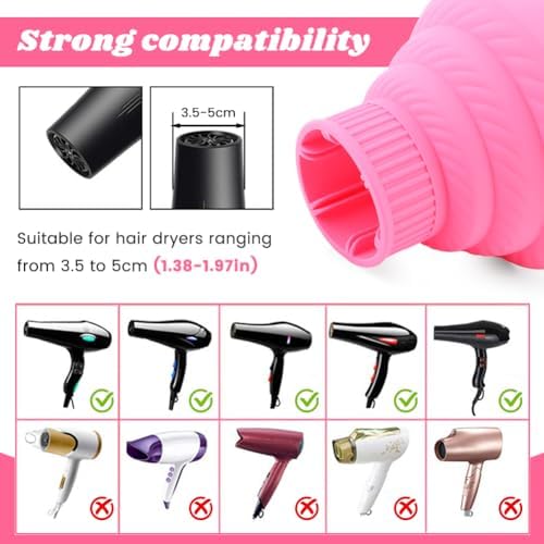 Silicone Hair Dryer Diffuser Foldable Fit Diameter D 1.38-1.97inch - Pink - Image 3