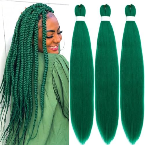 Dark Green Braiding Hair Pre Stretched Kanekalo Knotless Prestretched Braiding Hair 30 inch Colored Hair Extensions for Braiding Pre Stretched Micro Braids Itch Free Yaki Long Braiding Hair by UPerfeBeautyFashion