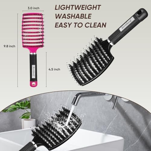 Boar Bristle Detangling Hair Brush for Wet & Dry Hair, Women Men - Image 6