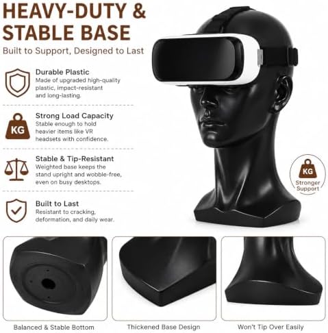 Mannequin Head Male Face Model Display Stand for Wigs Hat Glasses Mask Headphone (black) - Image 6