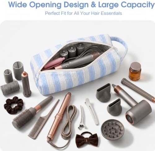 Hair Tools Travel Bag Compatible with Airwrap & Shark FlexStyle, Portable Cute Hair Tool Organizer Case for Curling Iron, Flat Iron & Styling Accessories (Blue Stripe) - Image 3