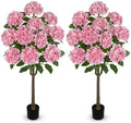 4FT Pink Hydrangea Artificial Flowers Tree 2 Pack Faux Hydrangea Potted by Hollyone