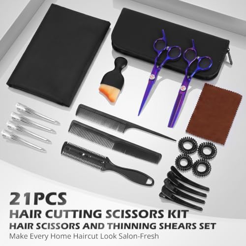 21Pcs 440C Hair Cutting Scissors Kit, Hair Scissors & Thinning Scissors Set - Image 6