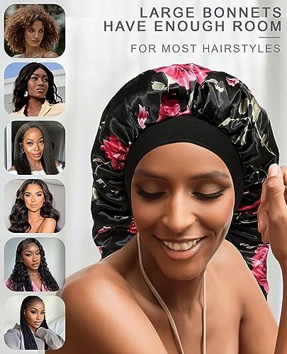 AWAYTR 2-Layer Satin Bonnet for Braids, Wide Band Long Sleep Cap - Image 4