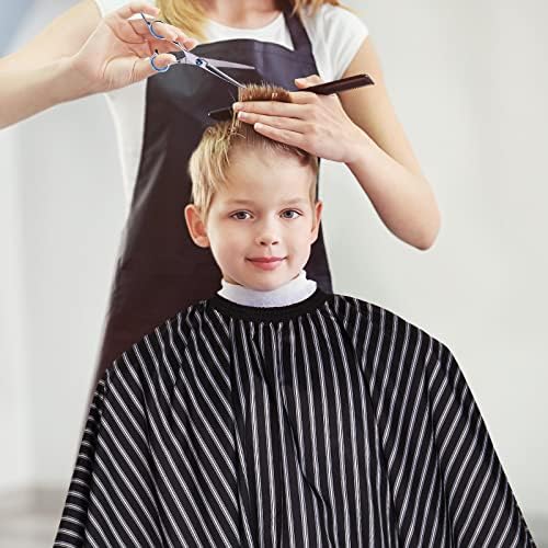Professional Hair Cutting Cape with Neck Duster Brush, Large Size Salon Hairdresser Cape for Men, Women and Kids(Black With White Stripes) - Image 6