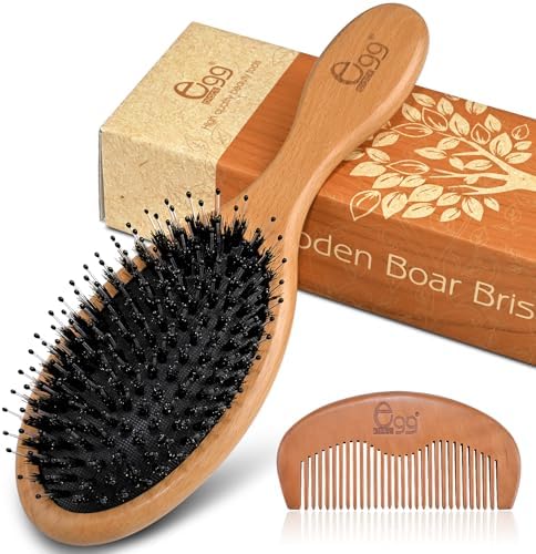 BLACK EGG Boar Bristle Brush for Wet/Dry Hair - Smoothing, Massaging, Detangling, Reduce Frizz, Restore Shine - Bamboo Brush for Women, Men, Kids by BLACKEGG