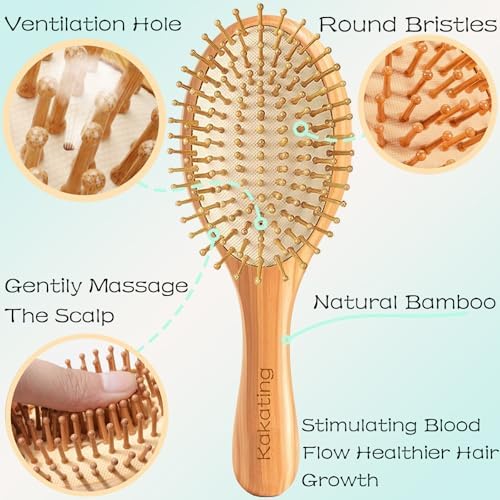 6 Pack Bamboo Hair Brush for Hair Growth | Natural Wooden Hair Brushes Detangling Massaging Scalp Bulk (Ellipse, Count, 6) - Image 2