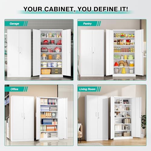 Wide & Deep Metal Storage Cabinet with 2 Doors and 5 Adjustable Shelves,White Locking Metal Cabinet,Large Garage Storage Cabinets,Lockable Tall Pantry Cabinets for Home,Office,Garage,Shop 72x36x18 - Image 3