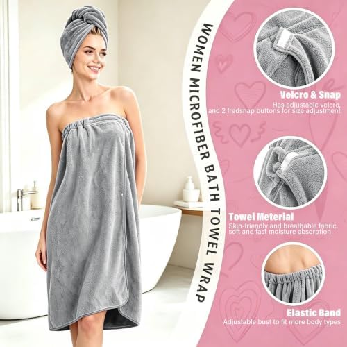 Absorbent Towel Wrap for Women Wearable Bath Towel Set with Hair Turban - Image 3