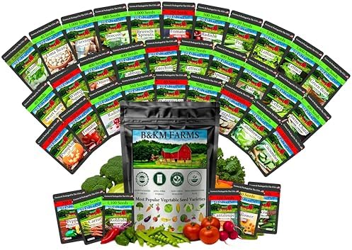 36 Pack Heirloom Vegetable & Herb Seeds 40,000 Count - Grown in USA Non-GMO Seeds for Planting Vegetables: B&KM Farms Premium Mylar Seed Packets Digital Growers Guide & Recipe Booklet by BKMFarms