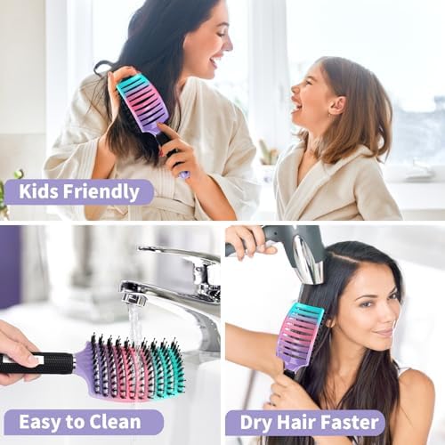 HIPPIH Boar Bristle Hair Brush Set of 2, Detangling Smoothing for Wet & Dry - Image 6