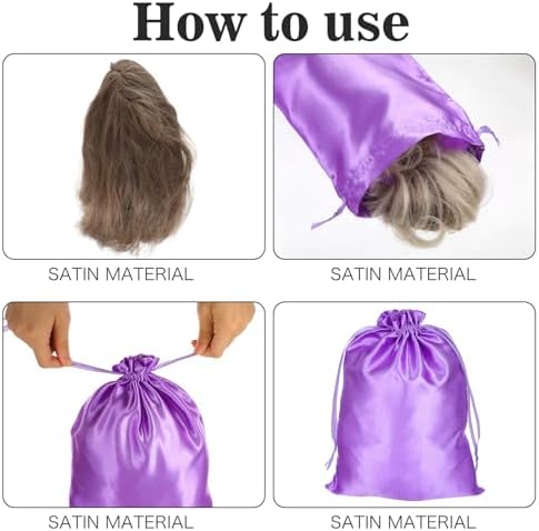 JIEYAO 6 Pieces Wig Bags with Satin Drawstring, Purple Silk Wig Storage Bags Storage for Wigs Extension Bundle(Purple) - Image 3