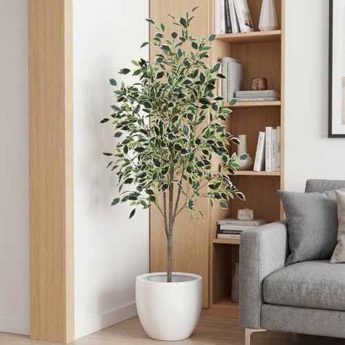Daifunli 5ft Artificial Ficus Tree Faux Realistic Plants with Silk Leaves and Texture Trunks Fake Ficus Tree for Home Decor Indoor Office Living Room Porch Outdoor Housewarming Gift - Image 5