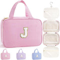 TOPEAST Travel Toiletry Bag Makeup Bag - Hanging Toiletry Bag for Women, Portable Toiletries Travel Bag and Cosmetic Bag, Airplane Travel Essentials Travel Toiletry Bag - Letter J, Pink by TOPEAST