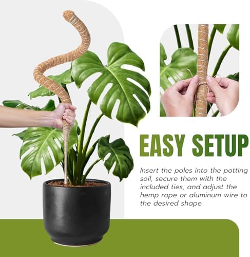 Mcbazel 2 Pack 27.5 Inch Bendable Moss Pole for Plants Monstera - Coco Coir Plant Support Stakes for Climbing Indoor Pothos, Potted Climbers & Philodendron - Flexible Stick Kit with Full Garden Ties - Image 5
