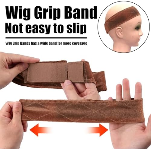FIRSTPELLA 3 Pack Adjustable Velvet No-slip Wig Grip Headbands for Women Girls, Brown (HAIR TIE, 3 Count) - Image 2