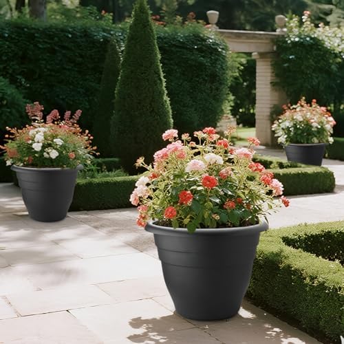 RooTrimmer 3 Pack 20 Inch Large Plant Pots for Outdoor,Heavy Duty Extra Large Deep Garden Planter with Drainage Holes,Sturdy Textured Black Flower Pot for Trees,Shrubs,Patio,Lawn - Image 3