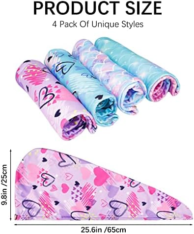 RETON 4 Pack Microfiber Hair Drying Towel, Hair Towel Wrap for Kids Girls Women, Super Absorbent Hair Turbans for Wet Hair, Fast Drying Hair Wrap with Buttons for Curly Long Thick Hair - Image 2