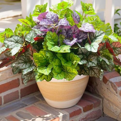 Artificial Plants Fake Heuchera Greenery for Outdoor Porch Winter Decor by KAFDY