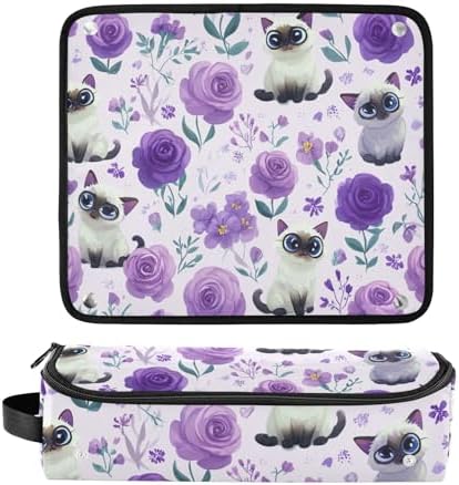 Hair Tools Travel Bag with Heat Resistant Mat 2-in-1 Hot Tools Travel Bag Organizer Flat Curling Iron Travel Case for Straightener Purple Floral Cute Cats - Image 3