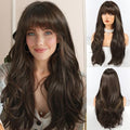 HAIRCUBE Long Brown Wig with Bangs Layered Curly Wigs for Women Natural Synthetic Wigs for Daily Use (pelucas de cabello natural) by HAIRCUBE