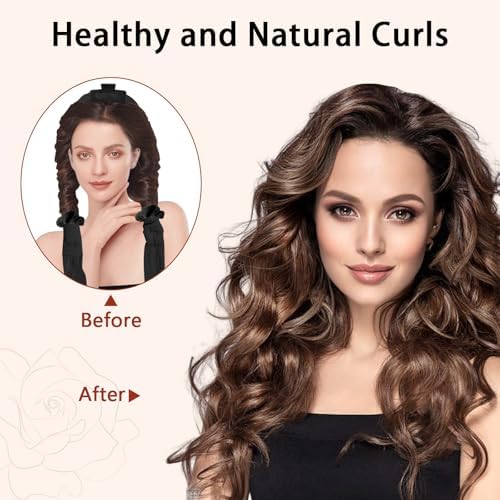 ZILAMPU Heatless Curls Overnight for Long Hair with Sleep Mask - Black - Image 3