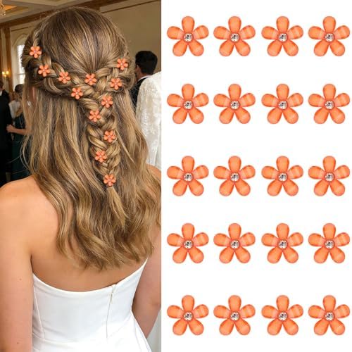 YISSION 20Pcs Mini Orange Plaid Flower Hair Clips, Rhinestone Decorative Hair Pins for Women and Girls Wedding Bridal Prom Daily Hairstyle Accessories by YISSION