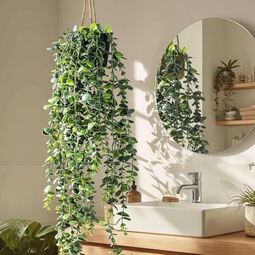 Artificial Hanging Plant 2 Pcs Faux Plant Ivy Vine Faux Eucalyptus Vines Fake Potted Greenery for Wall Living Room Home Shelf Office Bathroom Outdoor Indoor Decor (Type 7) - Image 6