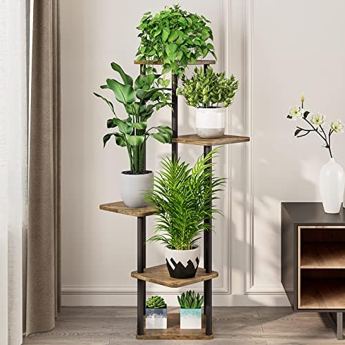 AZERPIAN 5 Tier Tall Plant Stand Indoor Corner Tiered Shelf Metal MDF Board - Image 3