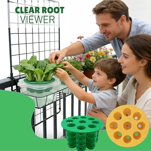 3D Printed Hydroponic Planter Vase, 9-Hole Seedling Starter Tray Indoor Gardening Net Cups Pots for Plants Flowers Vegetables, Office Home Balcony Decor (1, Yellow) - Image 4