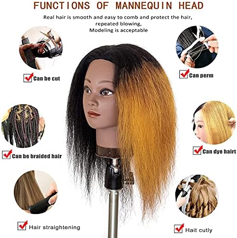 Mannequin Head With Human Hair,16",Braiding Styling Doll Head,Beauty School Manikin Head,Curling Dyeing Hairdresser Practice Training Head - Image 2