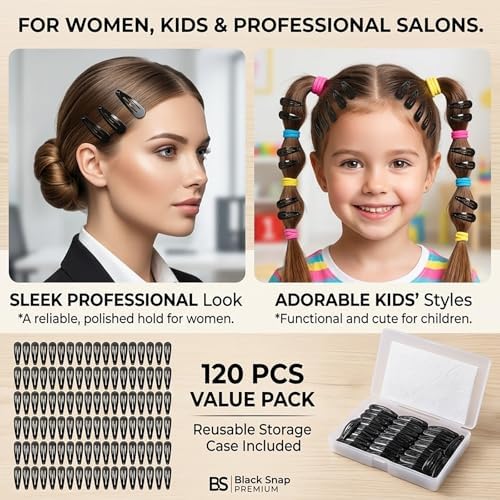 120 Pack Black 2 Inch Barrettes Women Metal Snap Hair Clips Accessories - Image 3