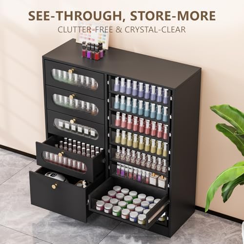 OmySalon Nail Salon Organizer Cabinet, 32" L Floor Storage with 8 Clear & 4 Visual Drawers, Wooden Display for Polish & Powder, Beauty Salon Furniture (Black, 32'' Length) - Image 4