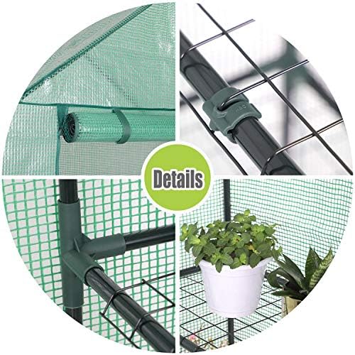 Greenhouse, Green House 3 Tiers 6 Shelves Stands, Outdoor/Indoor Greenhouse with Anchors Roll-up Zipper Door, Waterproof Gardening Plant Green Houses for Outdoors, PE Cover, 56”x28”x77” - Image 4