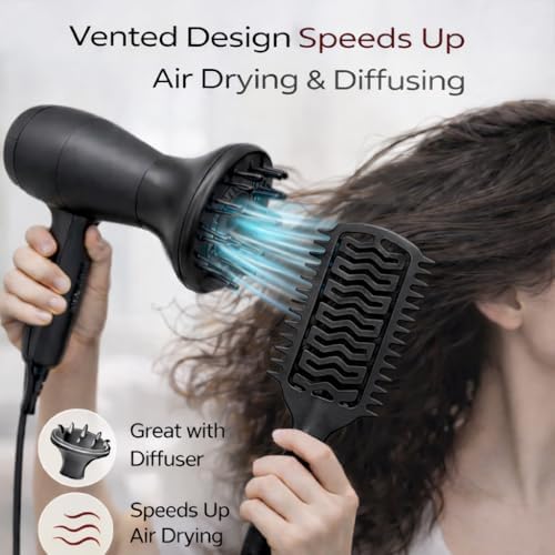 Curl Defining Brush for Curly Hair, Vented Detangling Hair Brush for Wet and Dry Styling, Curved Brush for Shaping and Smoothing Curl Clumps, Lightweight Hair Brush (9118 Black) - Image 5
