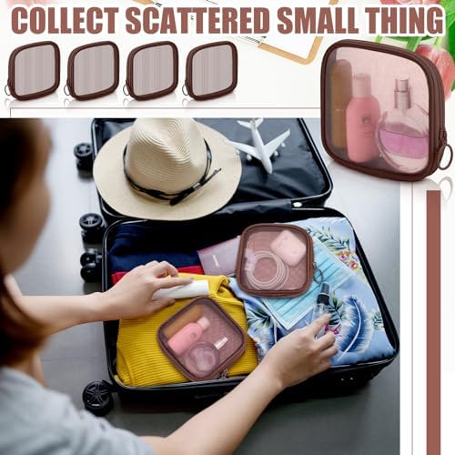 Weewooday 4Pcs Mesh Makeup Bag, Brown, Small, Classic - Image 6