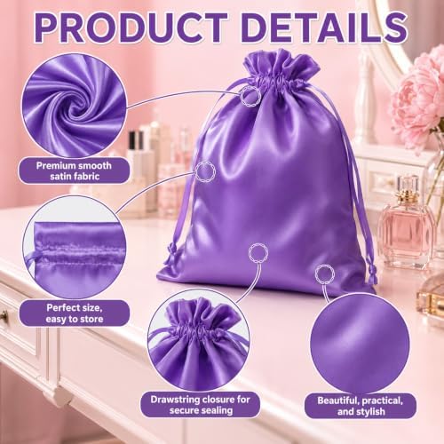 6Pcs Wig Bags with Satin Drawstring Wig Storage Bags - Image 3