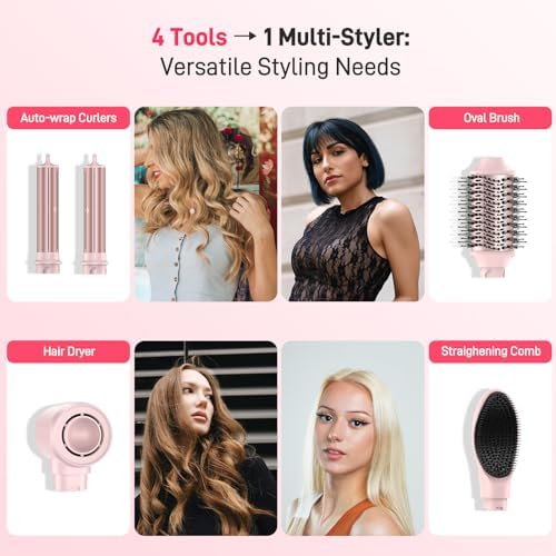 MESCOMB 5 in 1 Hair Dryer and Straightener, Hot Air Styler Wrap - Fast Drying, 1400W Air Dryer with Straightener, Frizz-Free Blowout Brush（Pinkish Purple） - Image 2
