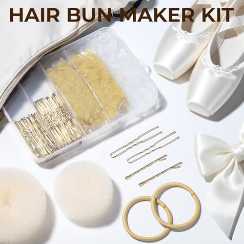 YGDZ 200PCS Hair Bun Maker Set, 4 Blonde Hair Donuts, 10 Hair Nets for Buns, 80 Bobby Pins Hair Pins for Women, Girls, Dance Competition Must Haves, Hair Accessories, Ballet Bun Kit, Blonde - Image 4