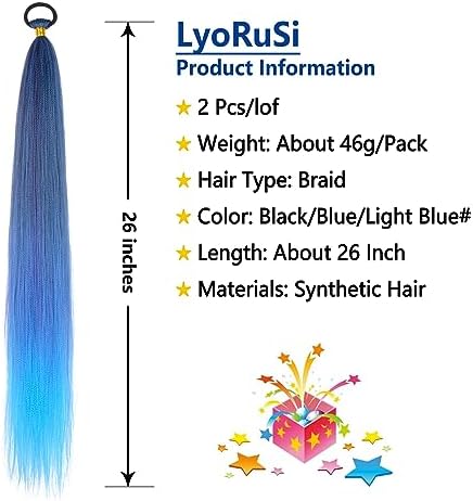 LyoRuSi Blue Gradient Braid Ponytail Extension 26'' Braid Hair Extensions - Image 2