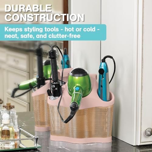 Polder Style Station, Hair Tool Organizer for Hair Dryer, Curling Iron, and Hair Straightener, Easy-to-Store Hair Styling Station, Blush and Bronze - Image 6