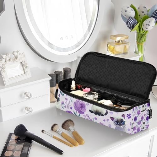 Hair Tools Travel Bag with Heat Resistant Mat 2-in-1 Hot Tools Travel Bag Organizer Flat Curling Iron Travel Case for Straightener Purple Floral Cute Cats - Image 7