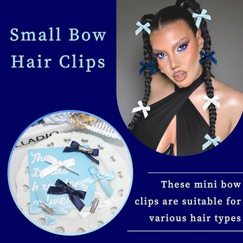 30PCS Bow Hair Clips Blue Satin Small Hair Bows Non Slip Hair Ribbon Coquette Hair Bows for Women Girls - Image 2