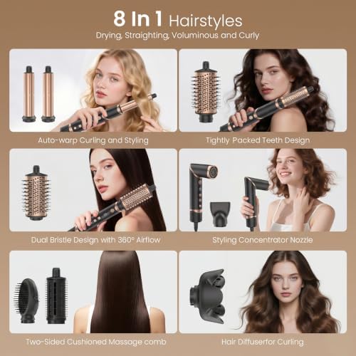8-in-1 Hot Air Styler & Blow Dryer Brush, Ionic Auto-Wrap Curler for Volume - Image 2