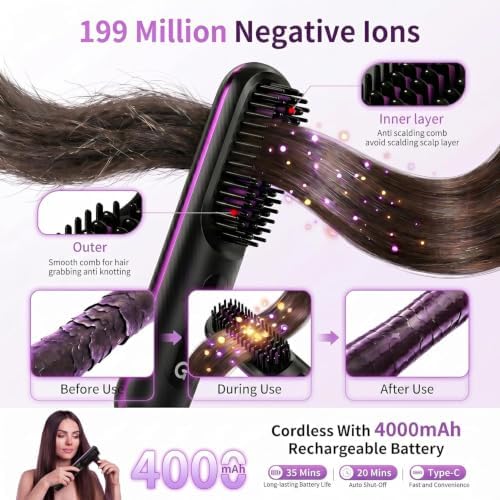2026 Upgraded Go Brush - Pro for Short Hair - Cordless Straightening Brush with Fast Heat, 3 Temperature Settings, Ionic & Ceramic Care, 2500mAh USB-C Rechargeable for Frizz-Free Styling - Image 5