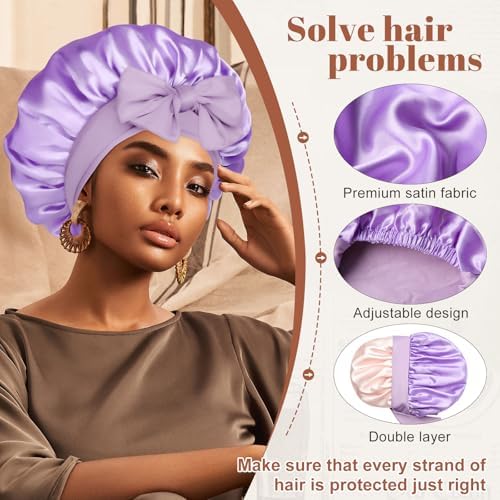 CHLINS Double Layer Satin Bonnet for Sleeping, Hair Bonnet for Curly Hair - Image 4