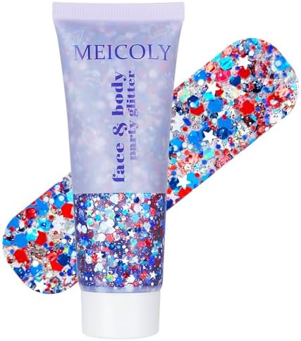 MEICOLY 250th Red White and Blue Patriotic Face Glitter,Fourth of July Star Hair Glitter,4th of July Outfits for Women,USA Flag Body Glitter for Independence Day Veterans Day by MEICOLY