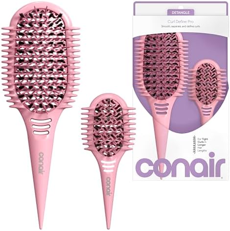 Conair Curl Define Detangler Brush Set, Large & Mini for Tight Curls, Pink by conair