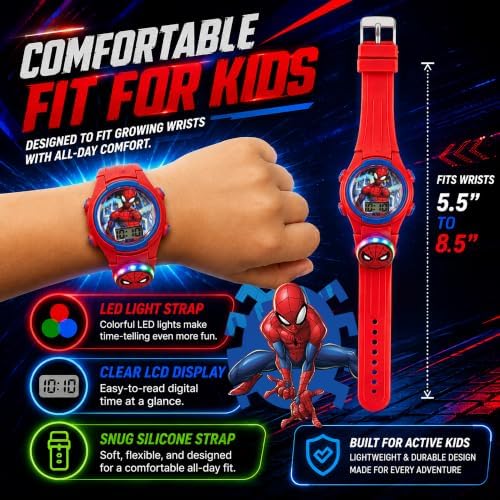 Marvel Spider-Man Kids Watches – Digital Display, Interactive Features, Adjustable Strap, Vibrant Spider-Man Graphics, Durable for Active Kids - Image 5
