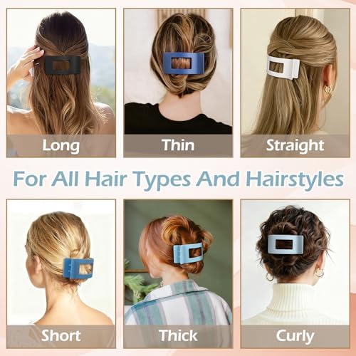 French Flat Hair Clips for Women 6pcs Hair Claw Clips for Thick or Thin Hair Matte Claw Clips for Girls Barrettes Non-Slip Strong Hold Hair Accessories for Women (Blue) - Image 6
